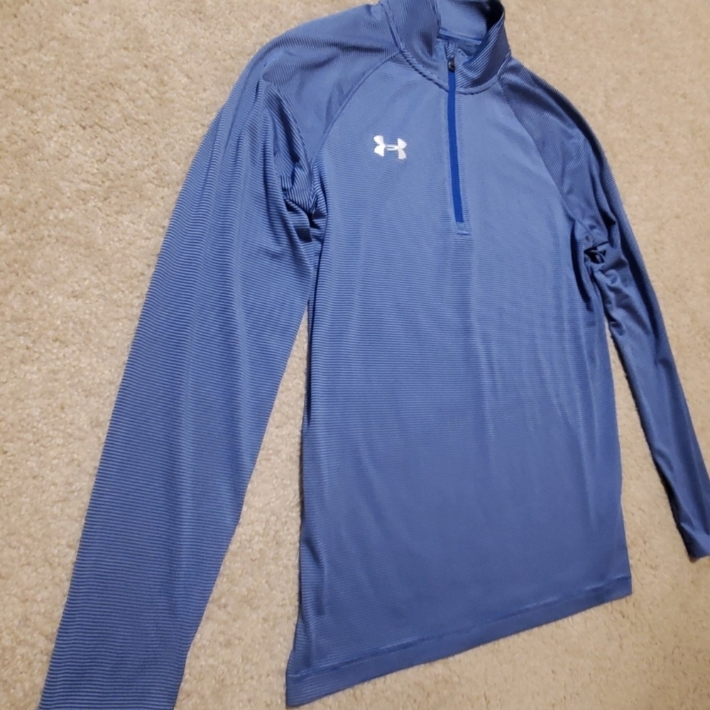 Under Armour Blue and White HeatGear 1/4 Zip Pullover Womens Size Small Loose